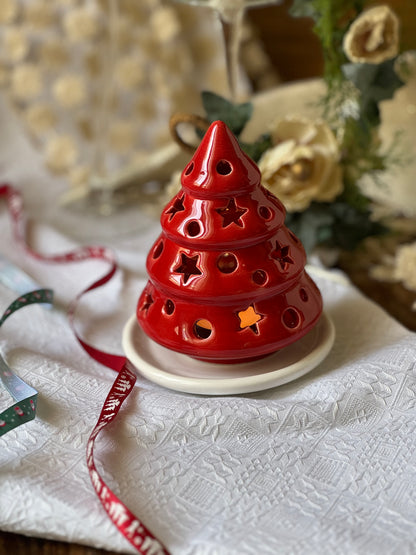 Albero di NATALE portacandela/lampada traforato in ceramica dipinto a mano - CRC Artigian Design